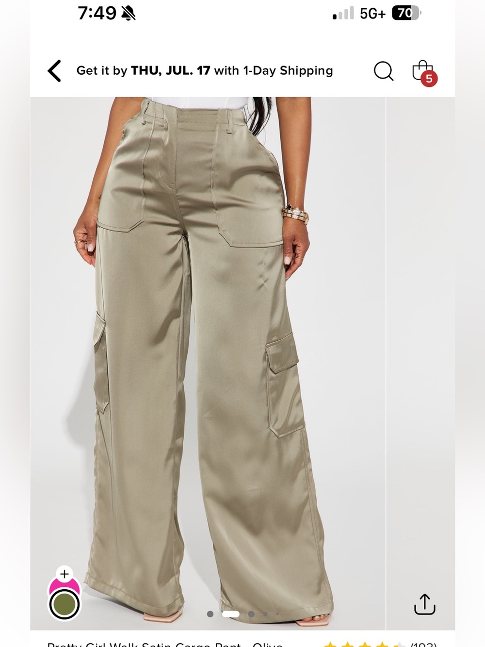 Fashion Nova Satin Cargo Pant - Olive NWT  XS